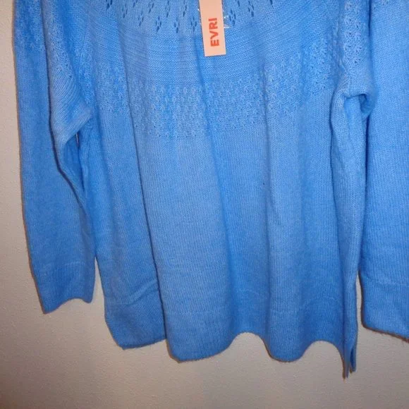Evri Women's Plus Size Crewneck Pointelle Sweater Size 2X NWT Blue - Picture 3 of 11